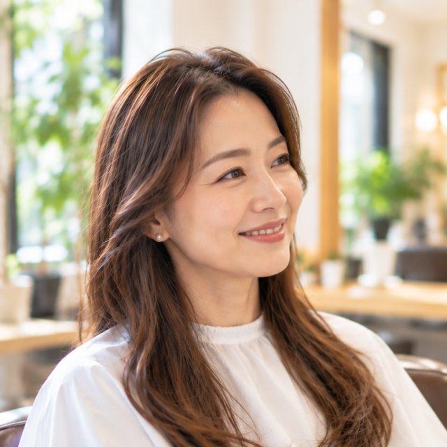 35歳になった同じ女性のロングヘア